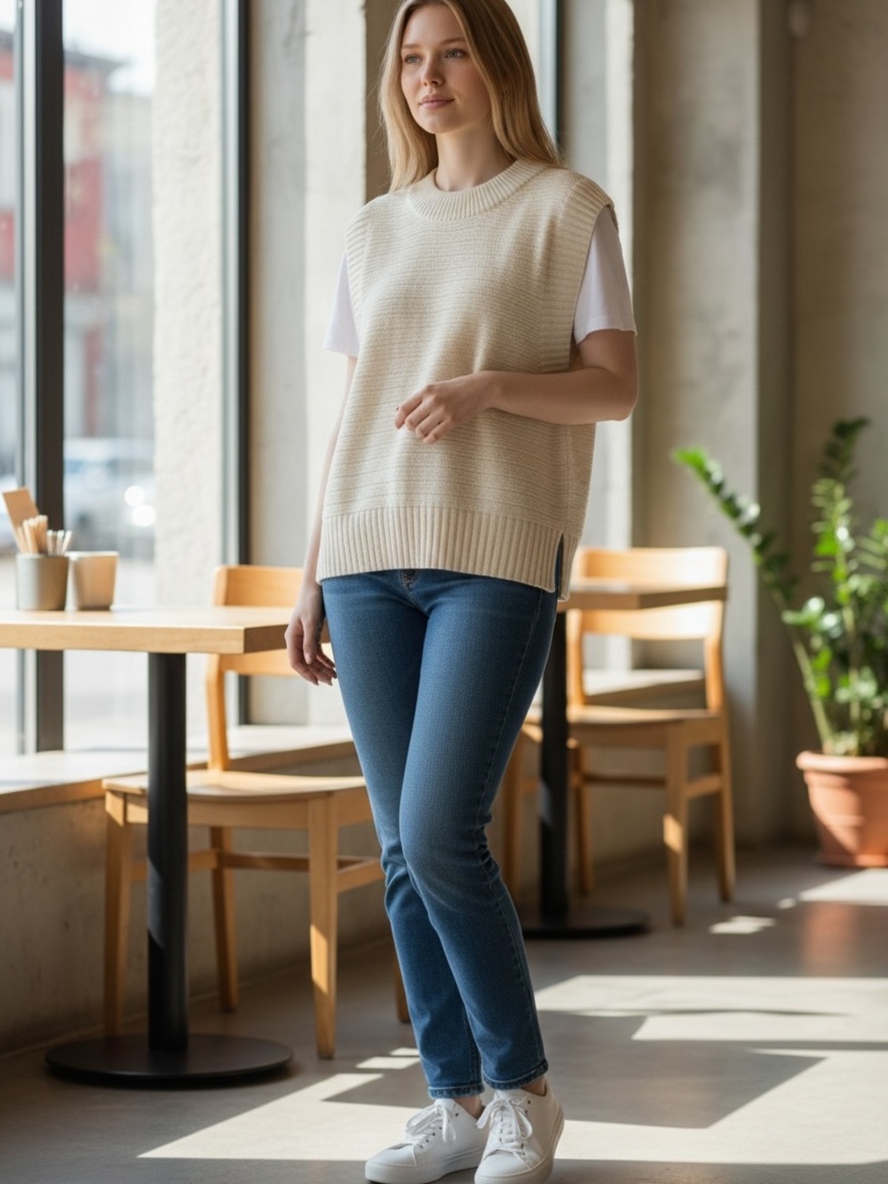 Dynamite Cream Ribbed Knit Sweater Vest